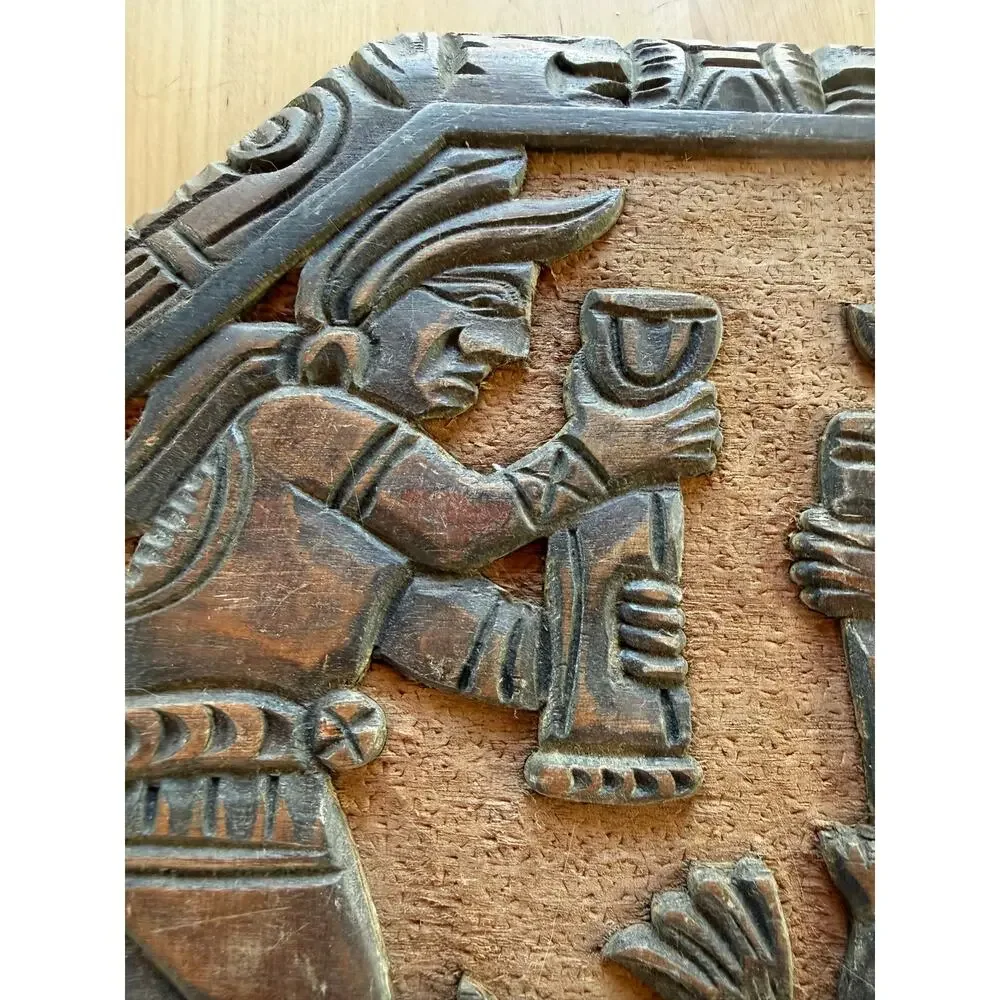 VINTAGE Guatemala Mayan Carved Wood Wall Plaque Folk Art 14.5 Hanging Decor Wall
